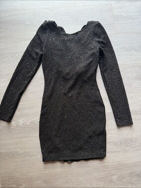 Women's Black Backless Long Sleeve Sequin/Sparkle Bodycon Dress
